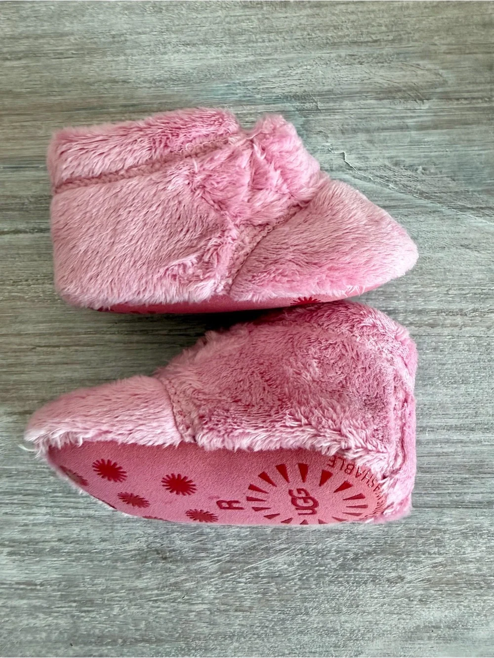 UGG Baby Plush Warm Pink Hook-and-Loop Slip-On Booties Slippers 1
